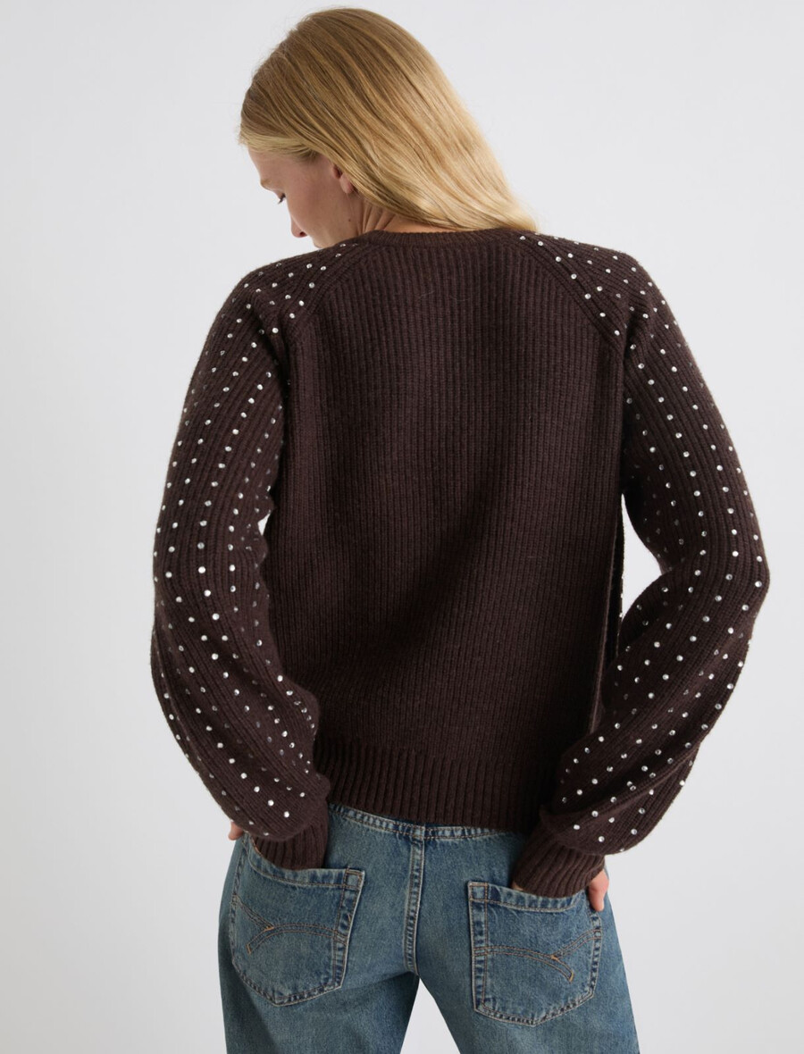 pull à strass - marron