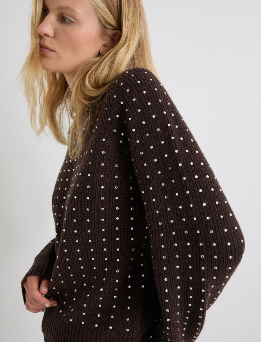 pull à strass - marron
