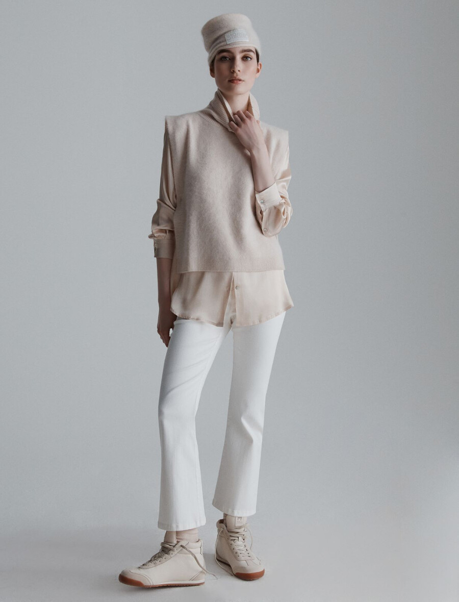 empiècement gilet en cachemire mélangé - crÈme