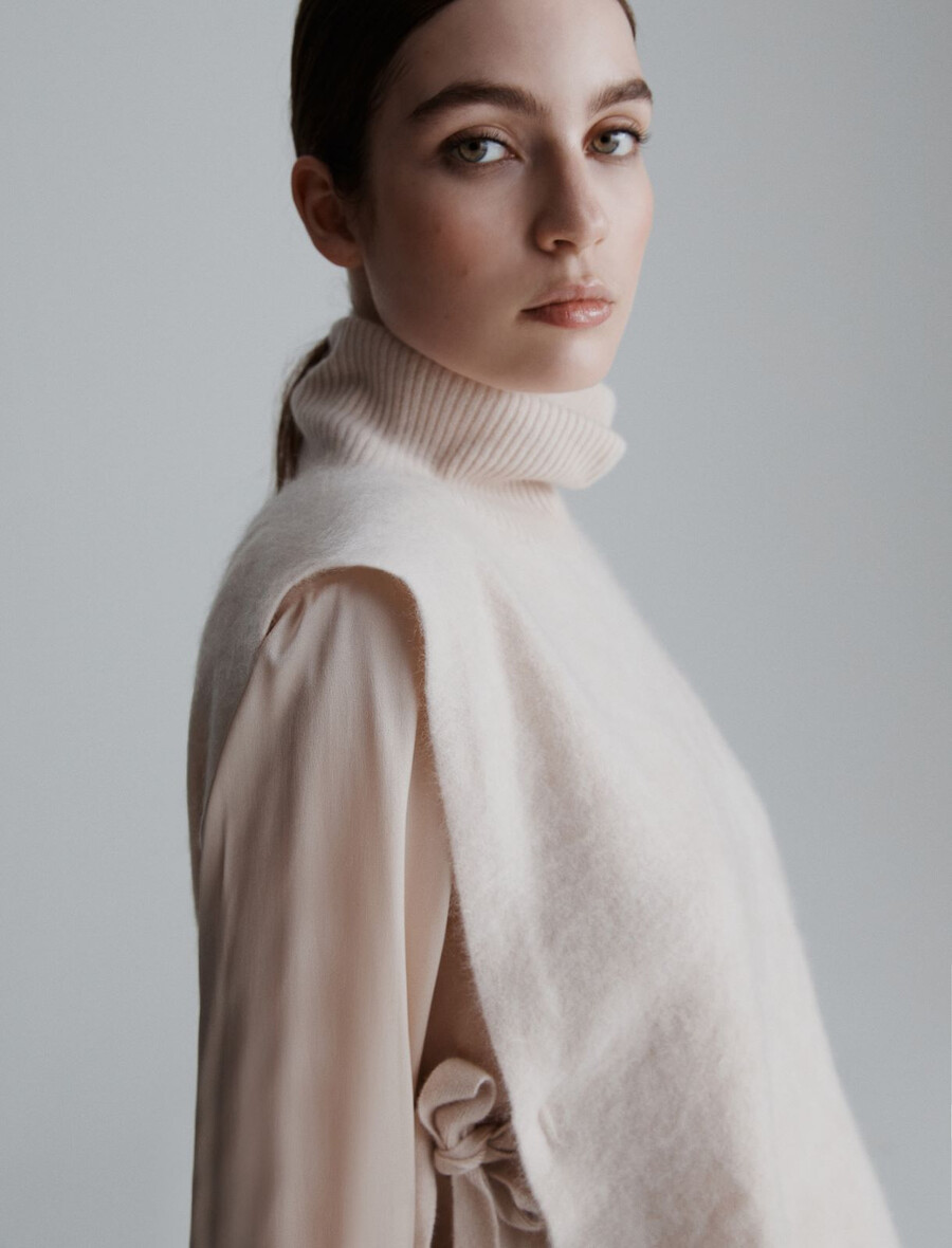 empiècement gilet en cachemire mélangé - crÈme