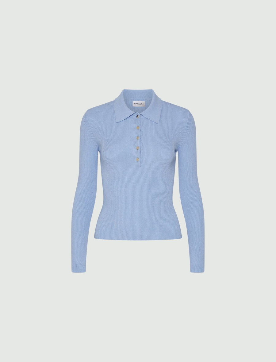 polo en maille coupe ajustée - bleu clair