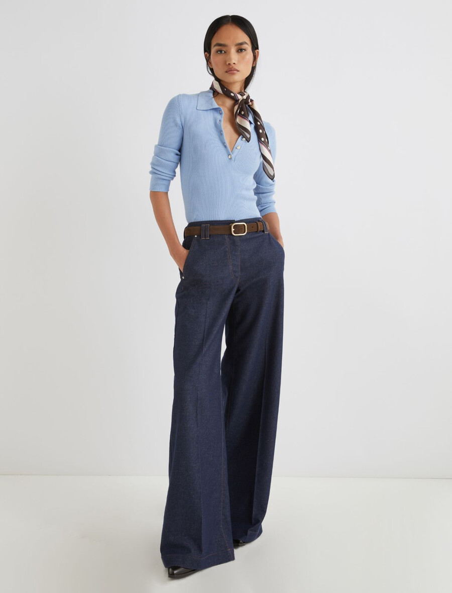 polo en maille coupe ajustée - bleu clair