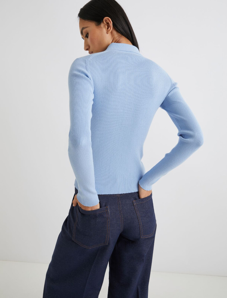 polo en maille coupe ajustée - bleu clair