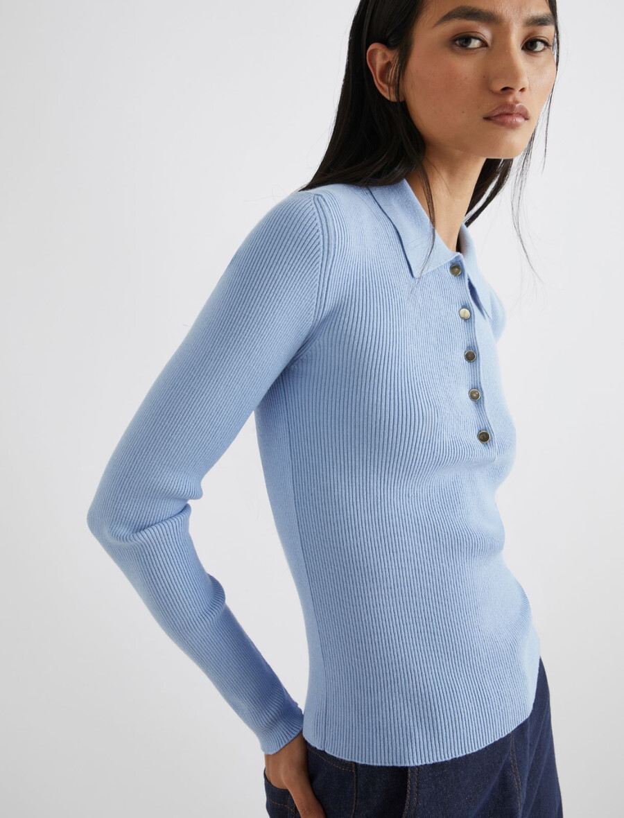 polo en maille coupe ajustée - bleu clair