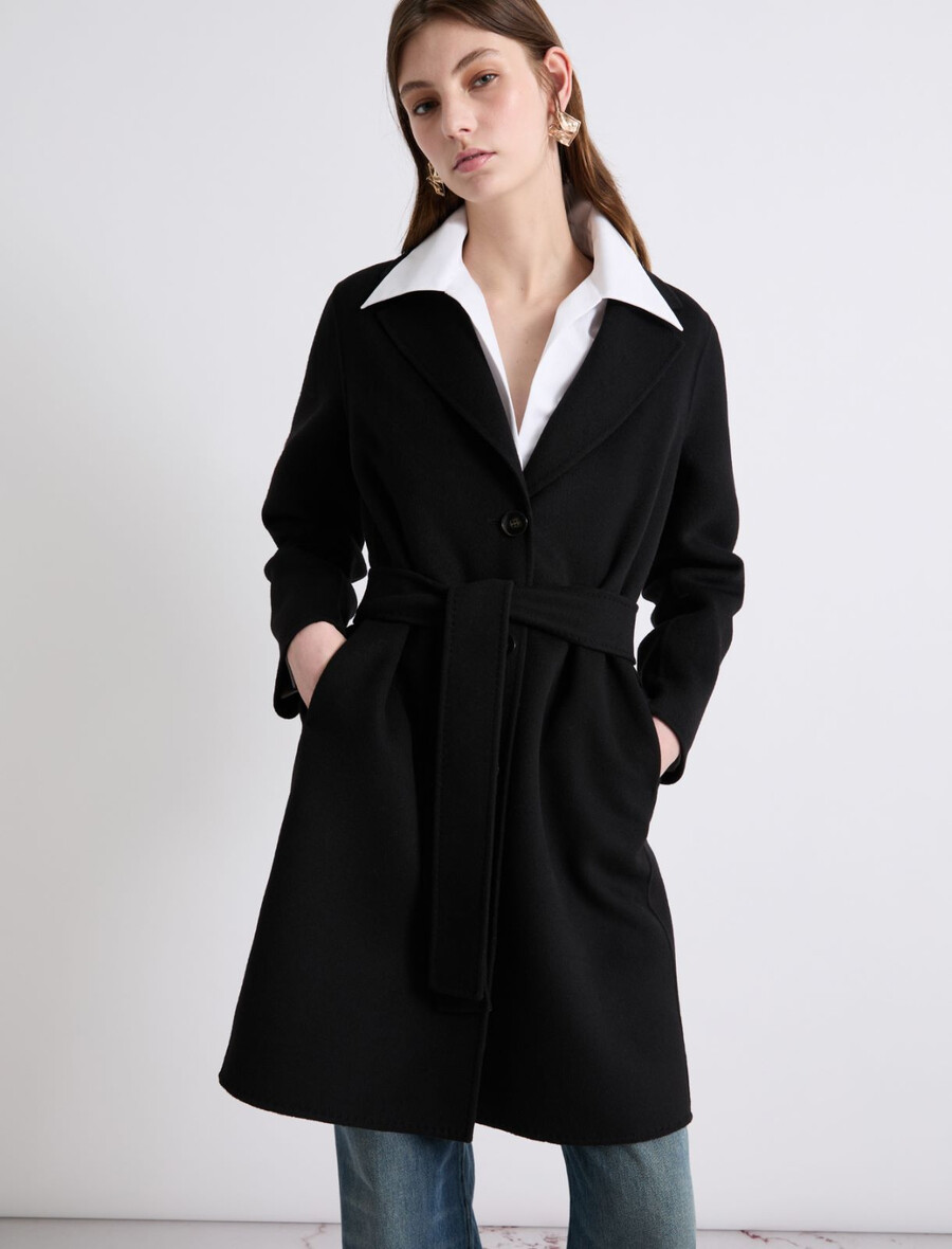 manteau croisé en tissu double - noir