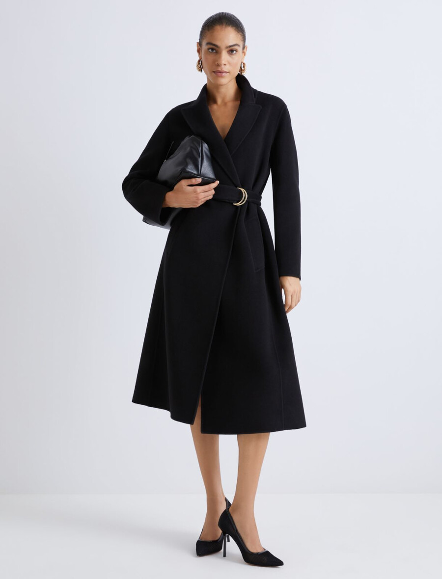 manteau en laine coupe droite - noir