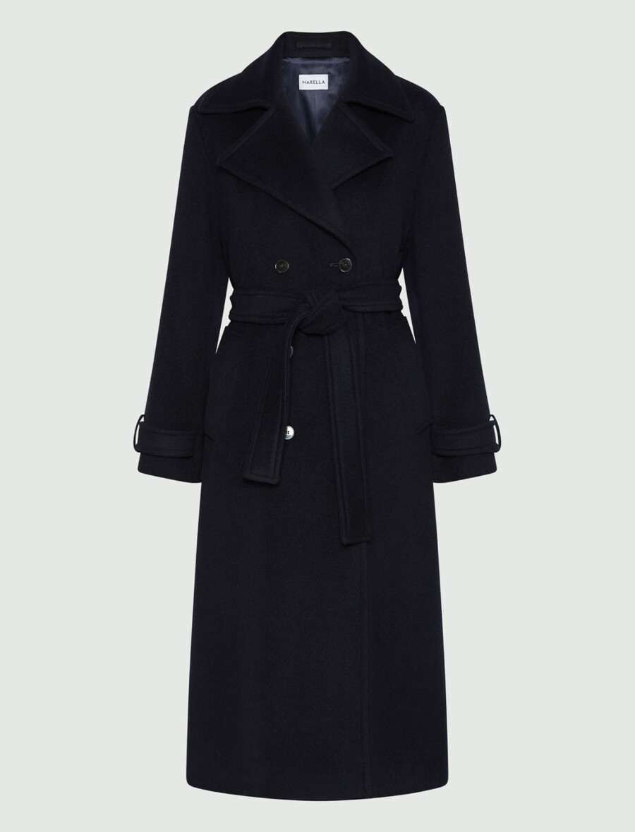 manteau croisé avec patte de boutonnage - bleu marine