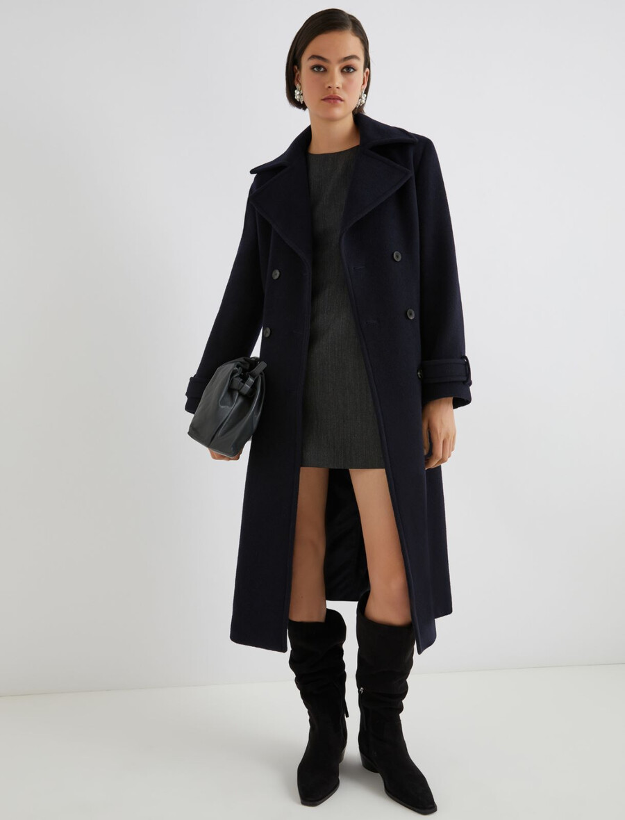 manteau croisé avec patte de boutonnage - bleu marine