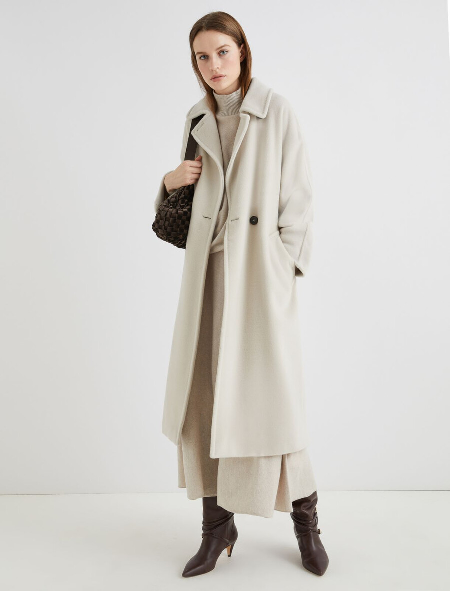 manteau croisé en toile de castor - gris perle