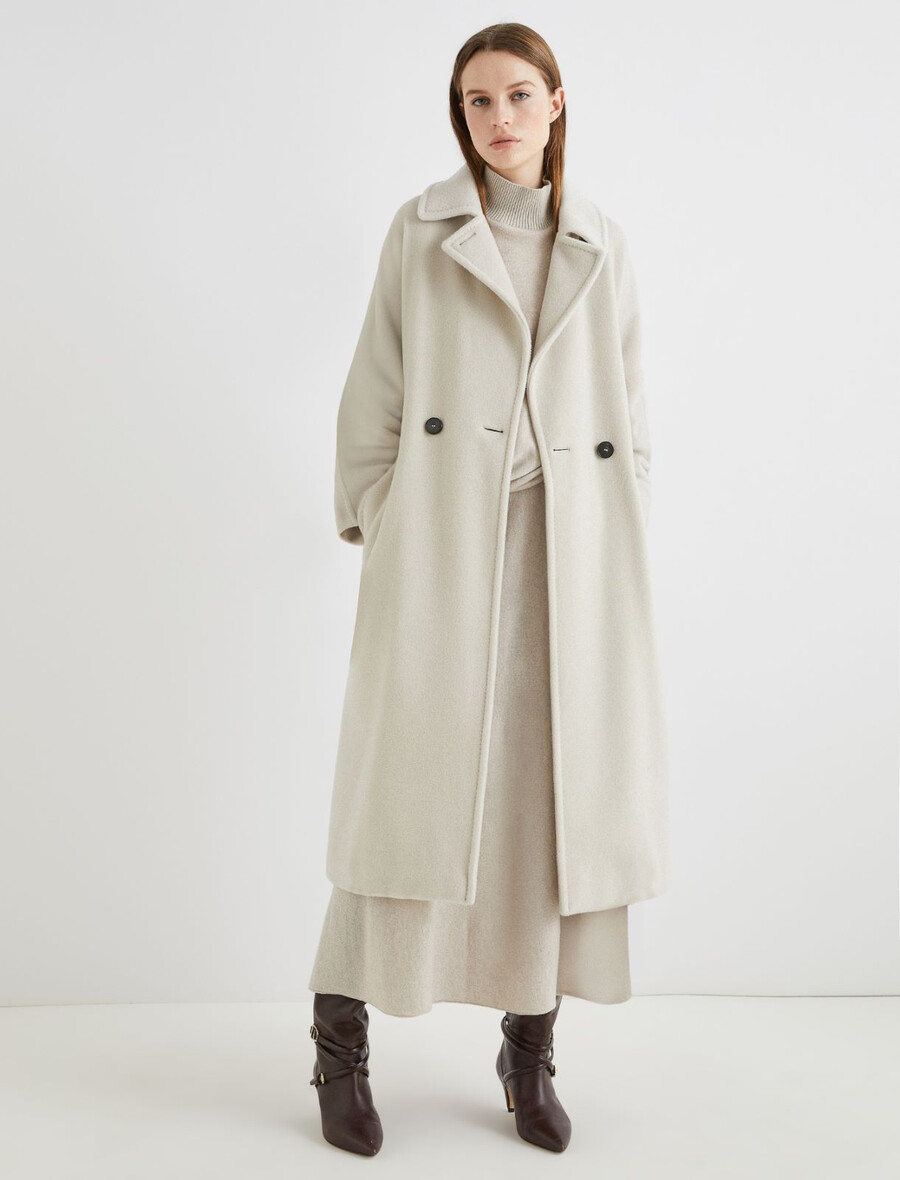 manteau croisé en toile de castor - gris perle