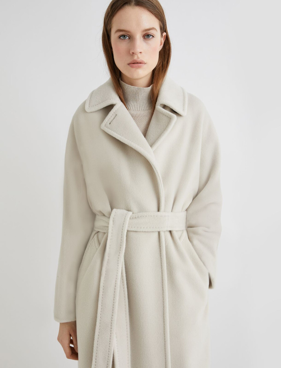 manteau croisé en toile de castor - gris perle