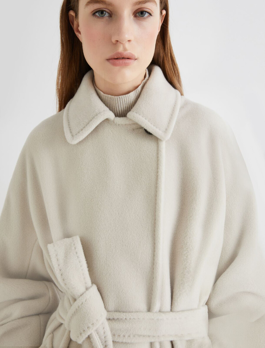 manteau croisé en toile de castor - gris perle