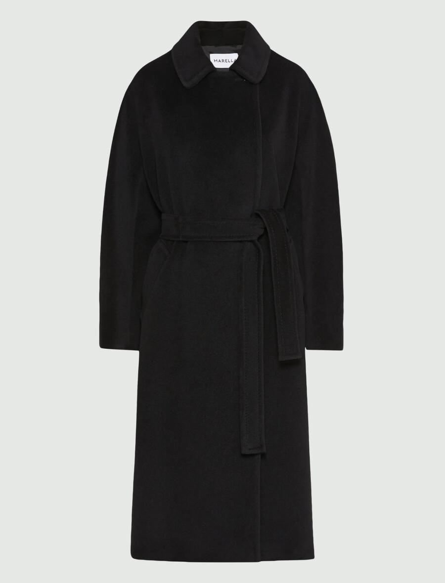 manteau croisé en toile de castor - noir