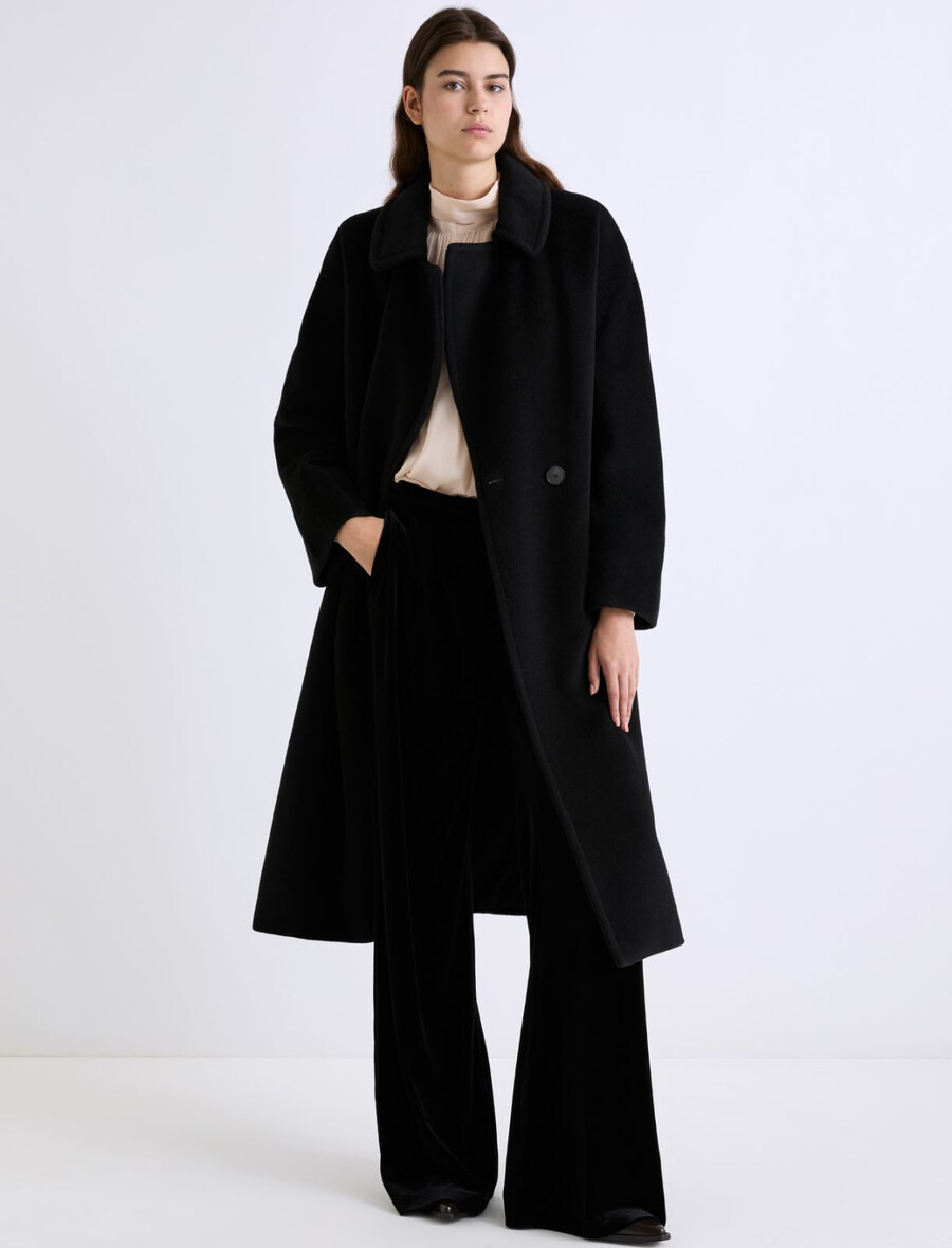 manteau croisé en toile de castor - noir
