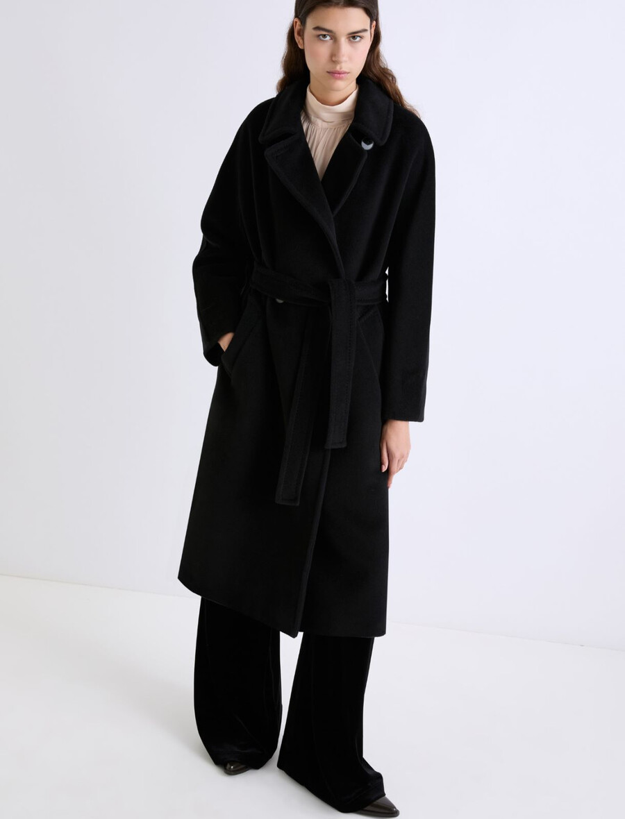 manteau croisé en toile de castor - noir