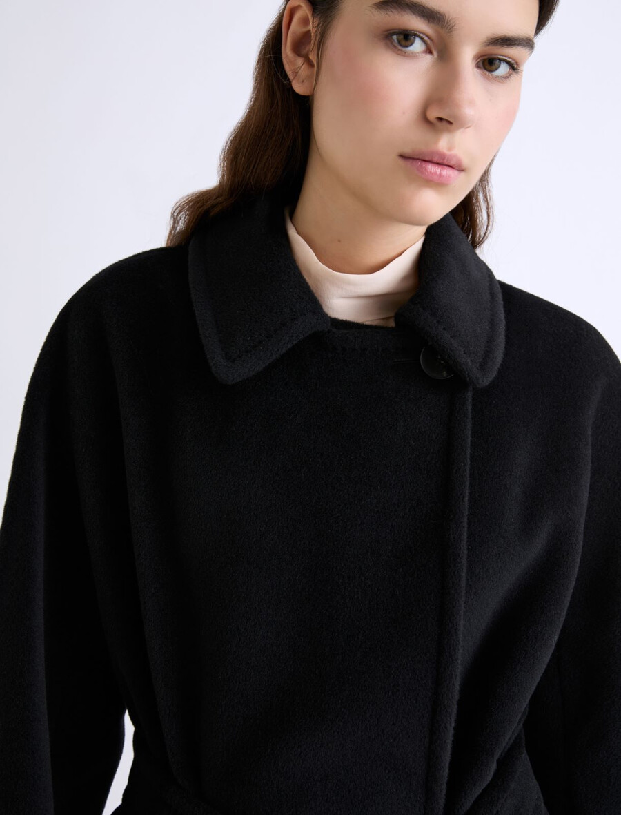 manteau croisé en toile de castor - noir