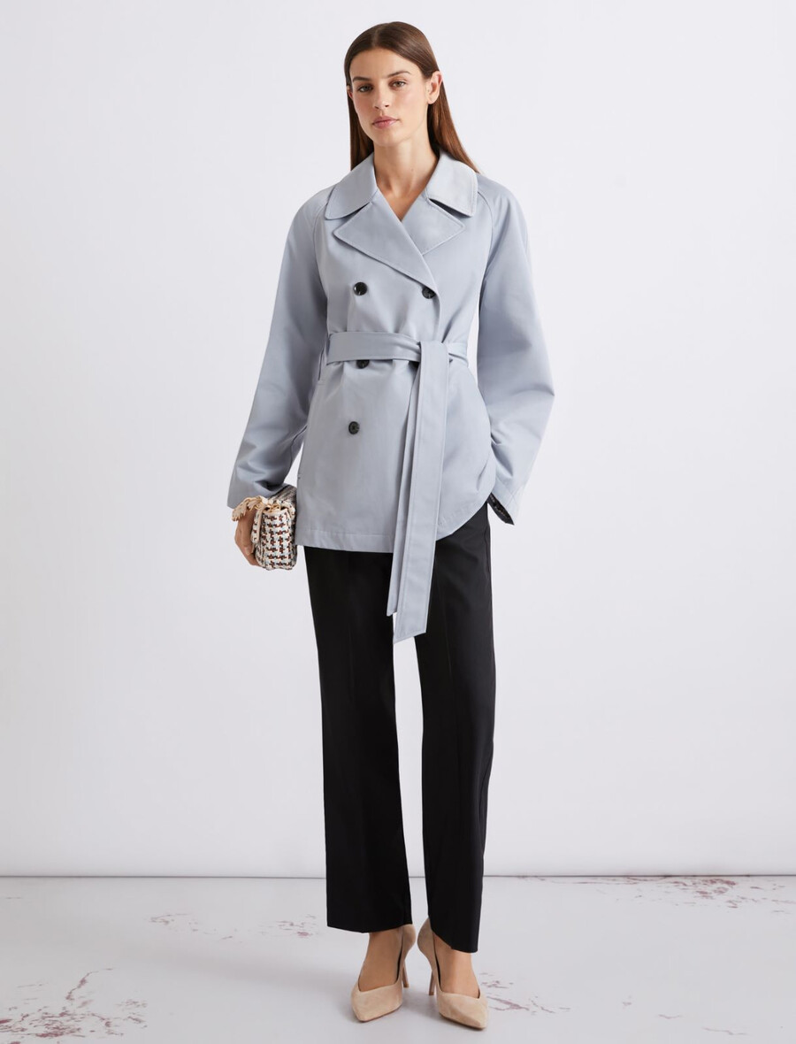 trench-coat en coton technique - bleu clair