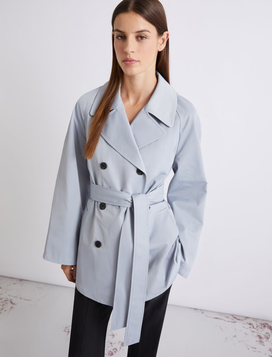 trench-coat en coton technique - bleu clair