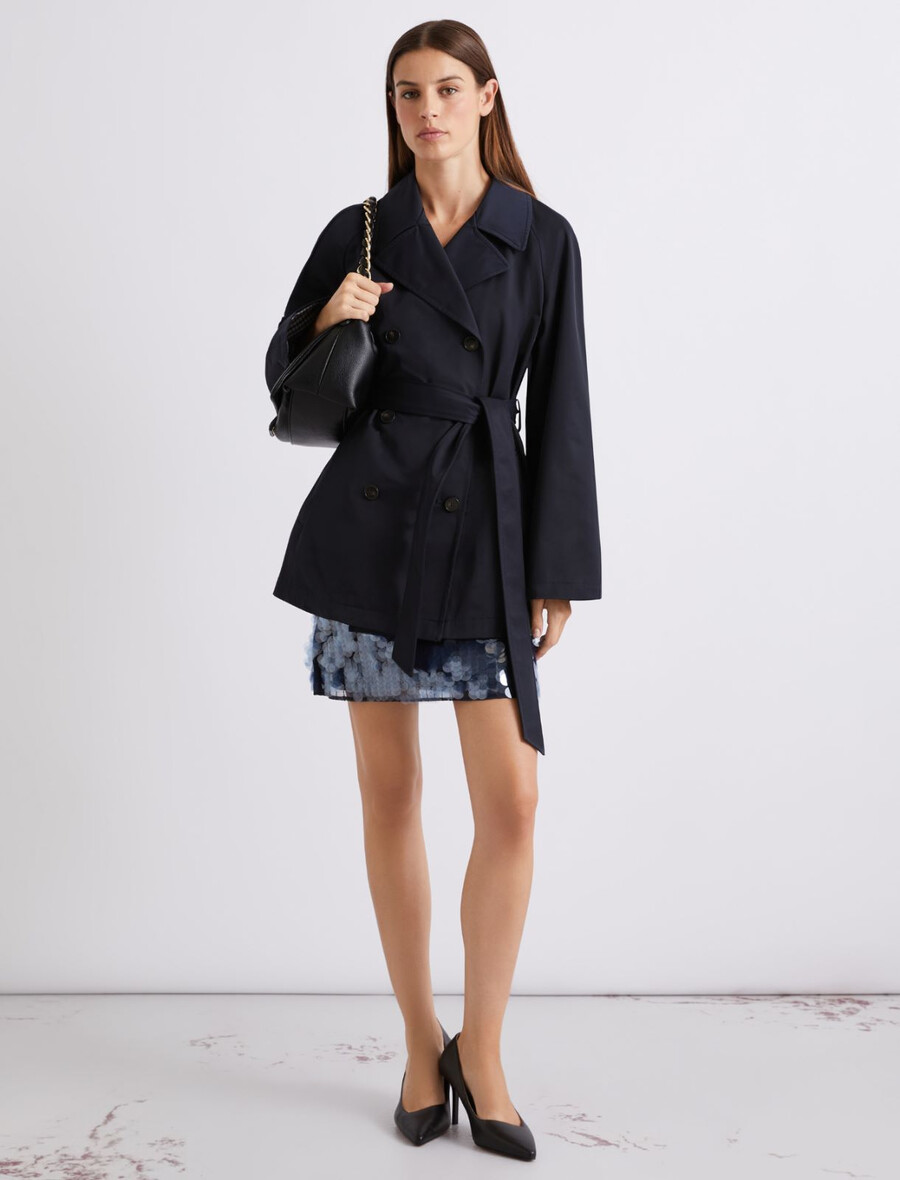 trench-coat en coton technique - marine