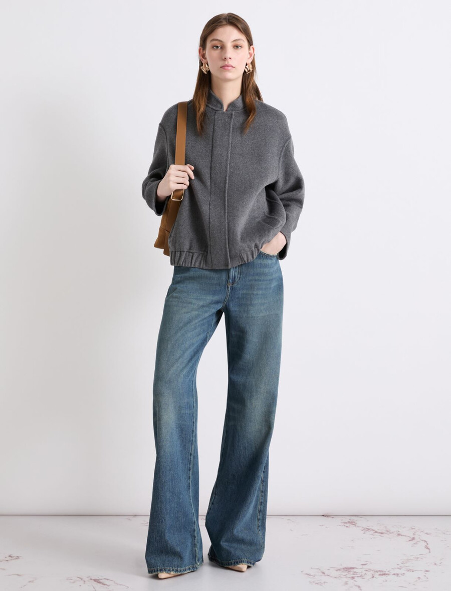 blouson aviateur en laine mélangée - gris moyen