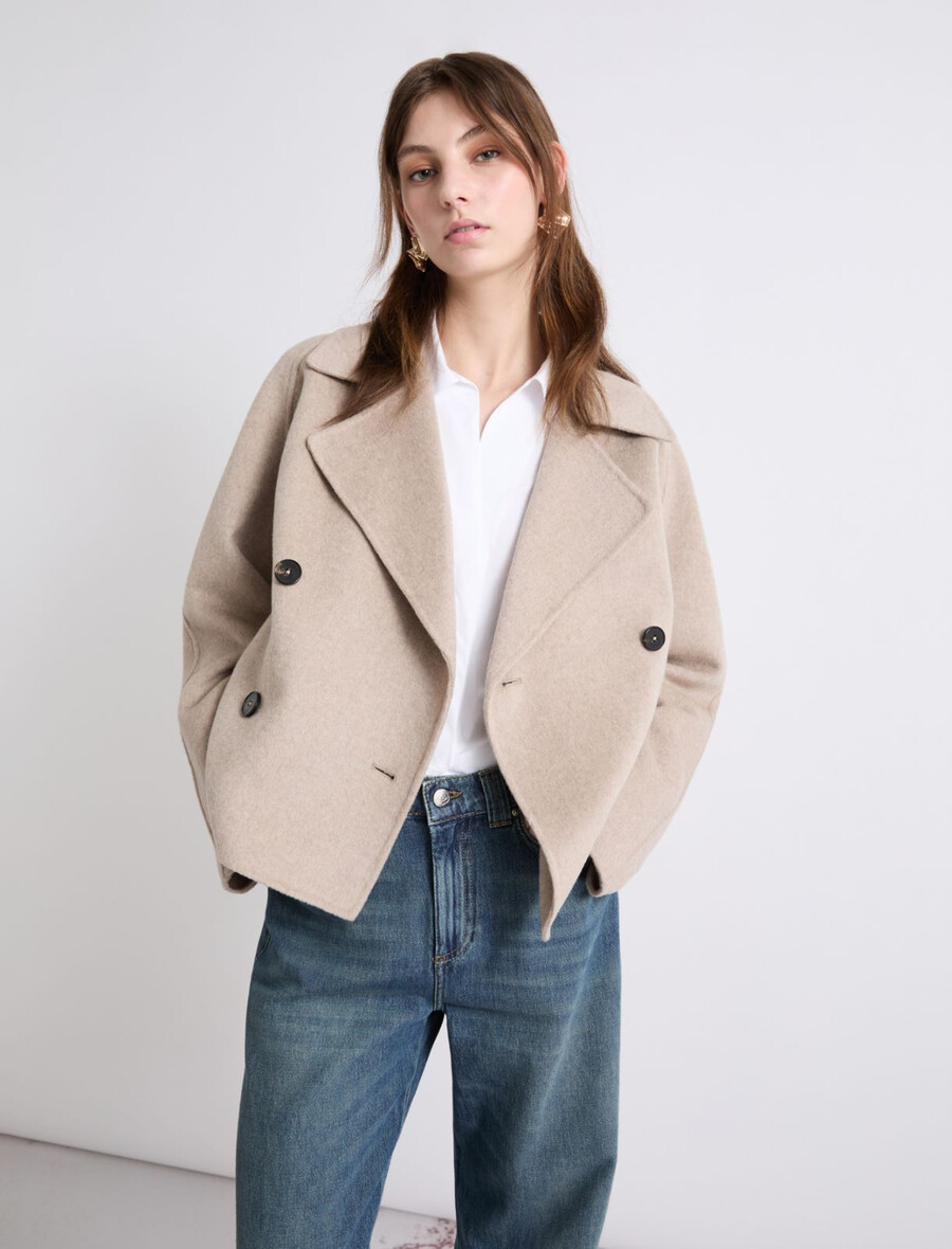 trench-coat court en double tissu - crÈme