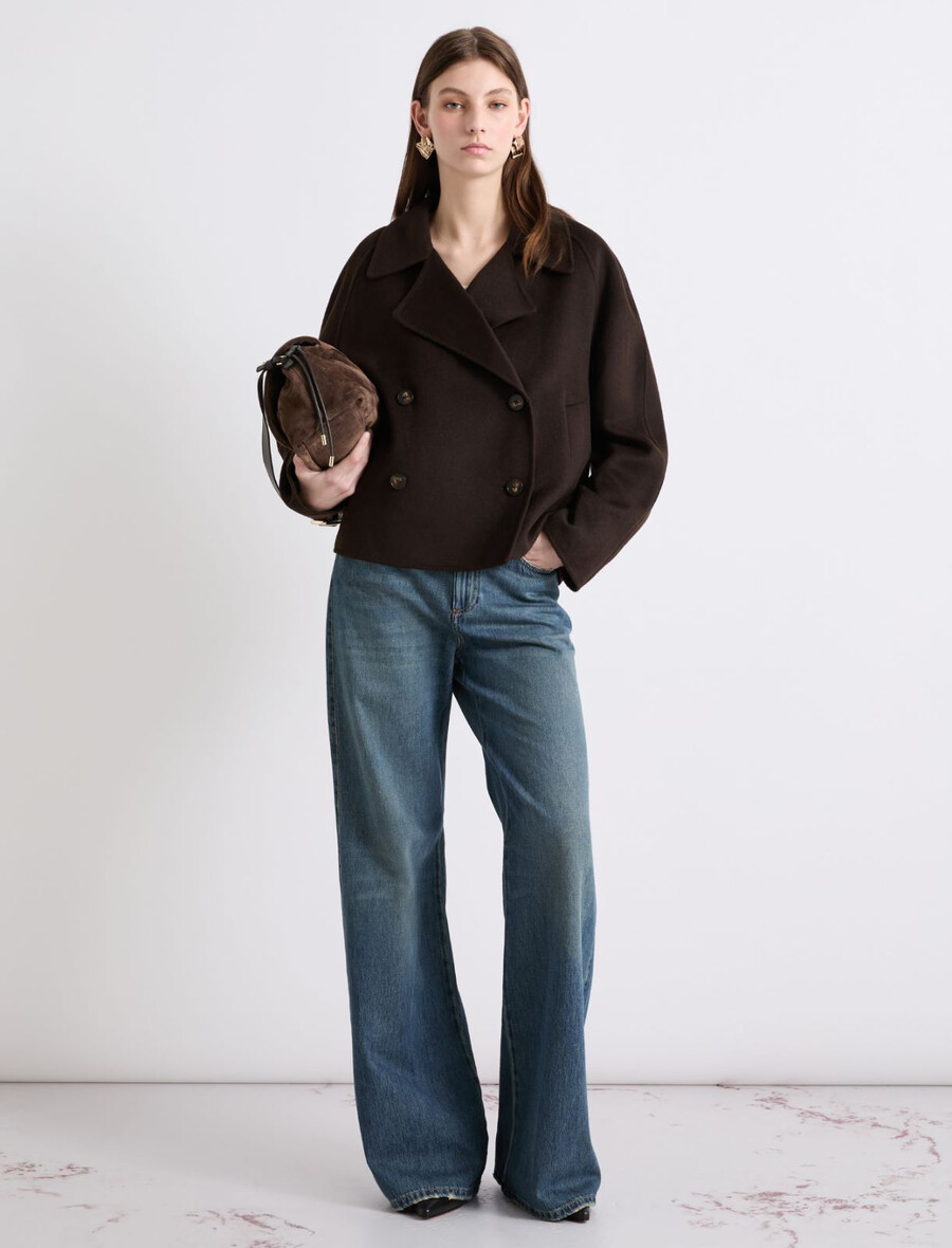 trench-coat court en double tissu - marron foncÉ