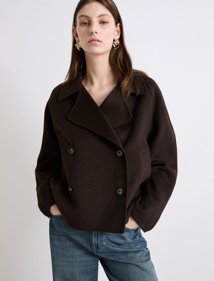 trench-coat court en double tissu - marron foncÉ