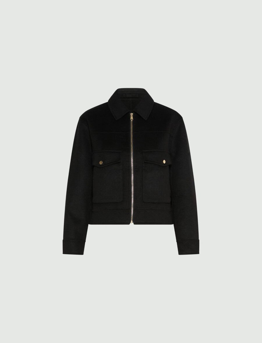 veste courte en laine mélangée double - noire