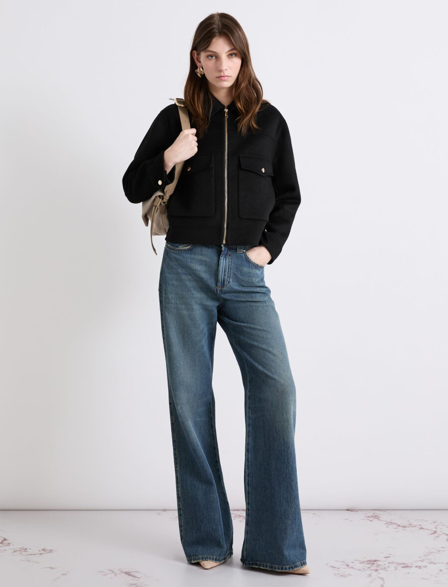 veste courte en laine mélangée double - noire