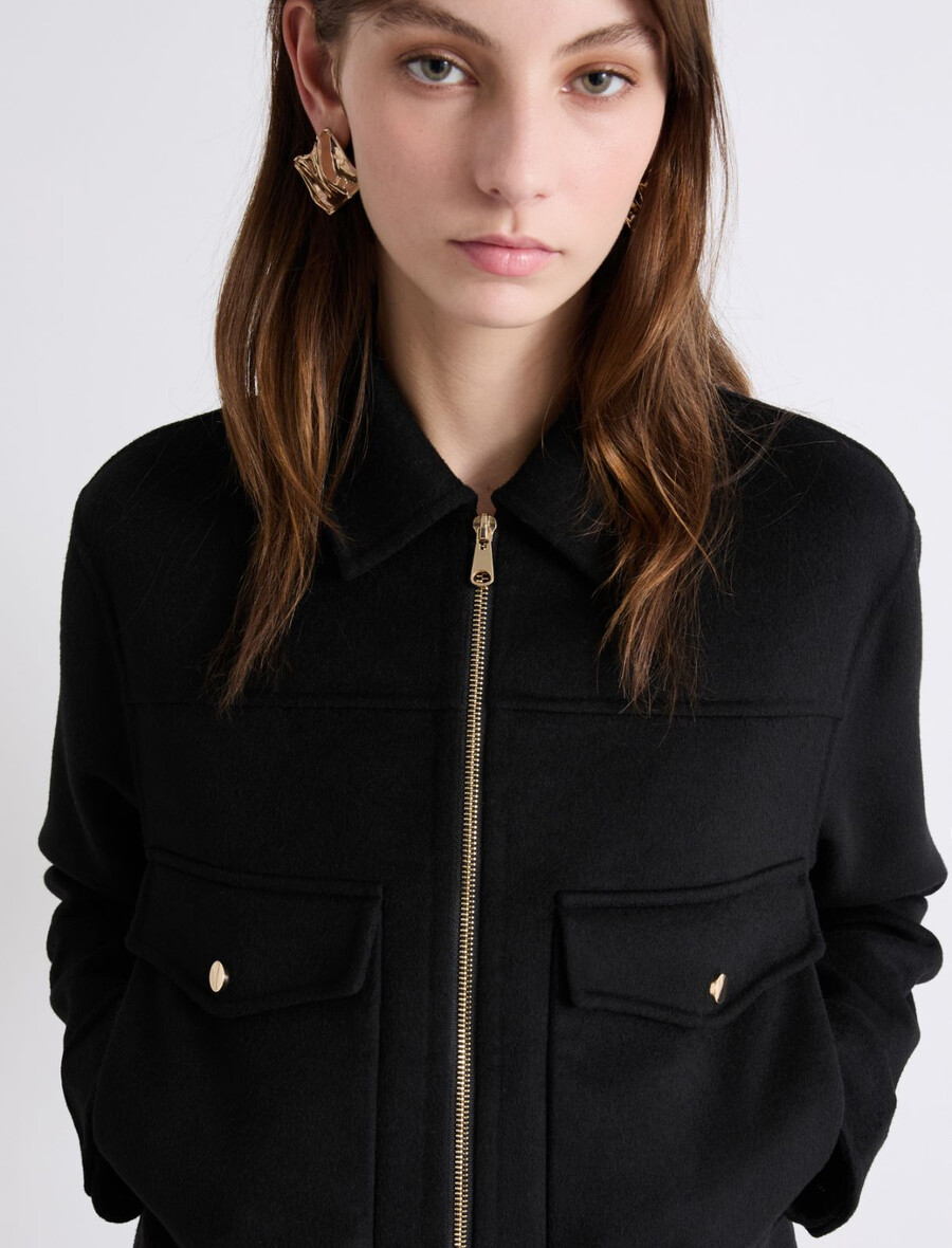 veste courte en laine mélangée double - noire