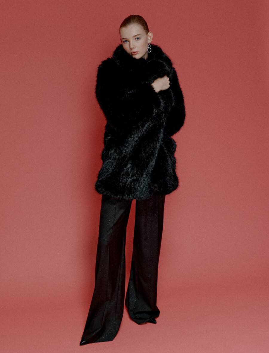 veste oversize en maille duveteuse - noire