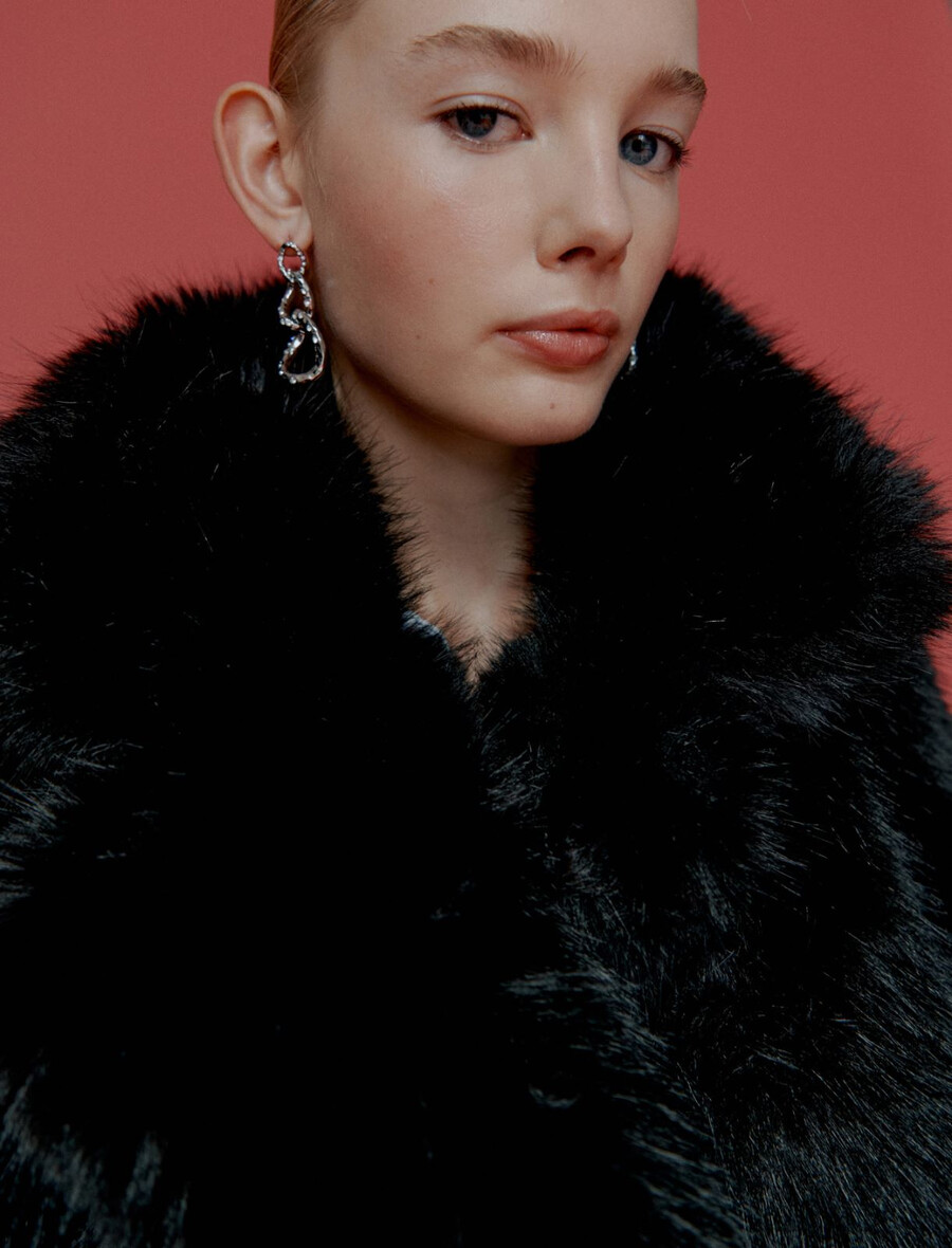 veste oversize en maille duveteuse - noire