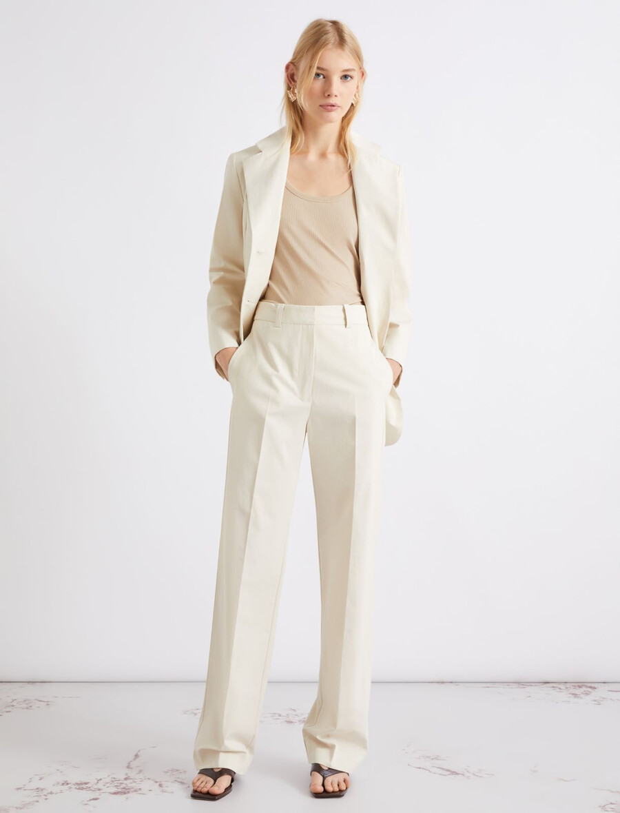 pantalon droit en popeline de pur coton - ice