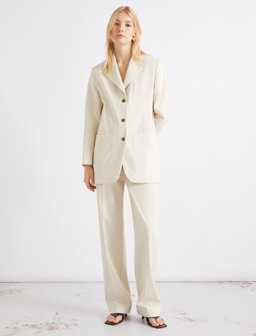 pantalon droit en popeline de pur coton - ice