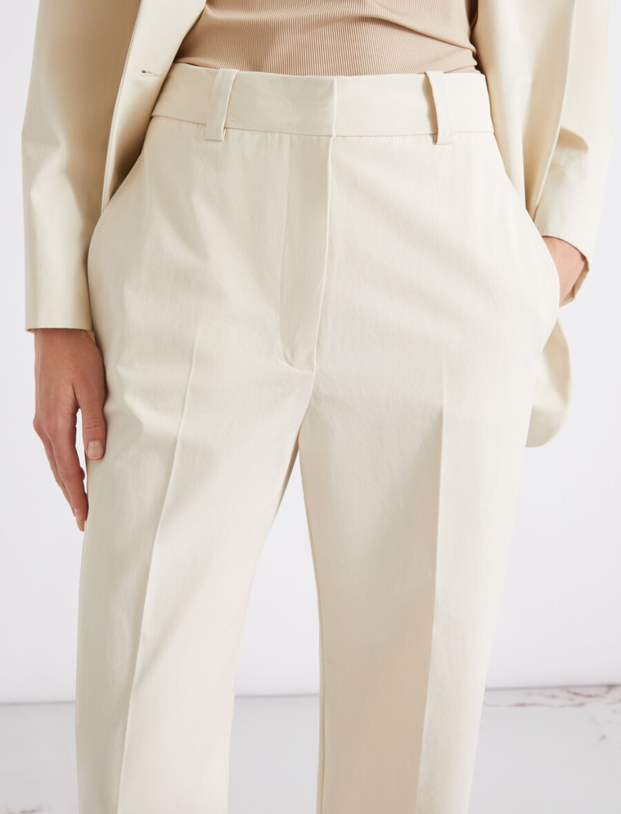 pantalon droit en popeline de pur coton - ice