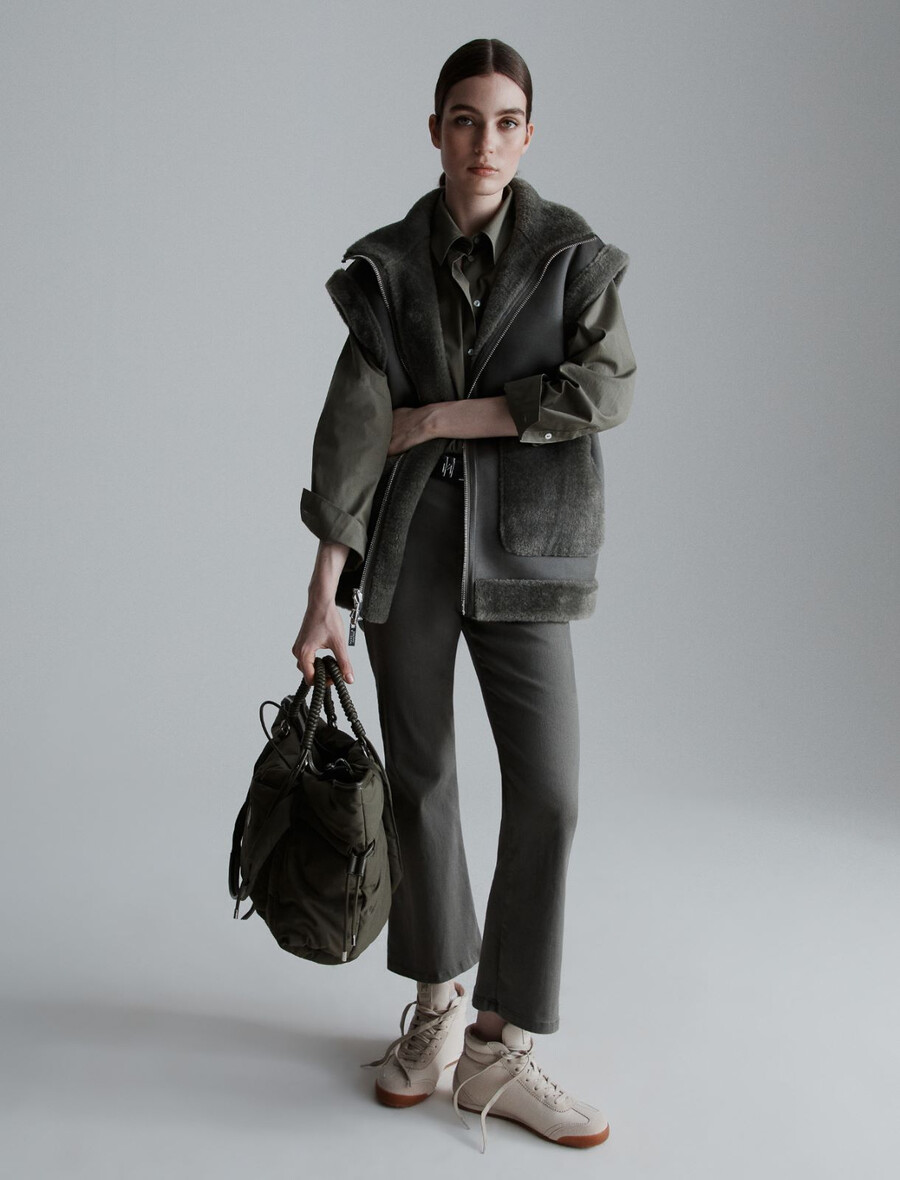 jean évasé court - olive