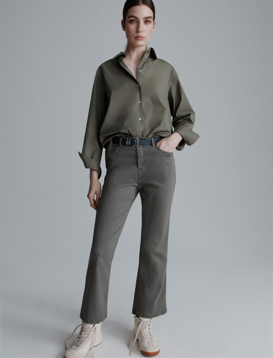 jean évasé court - olive