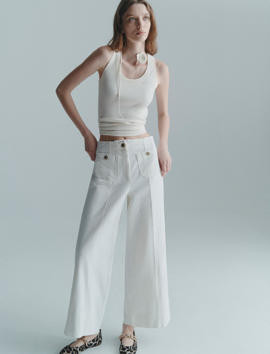 pantalon taille haute - blanc