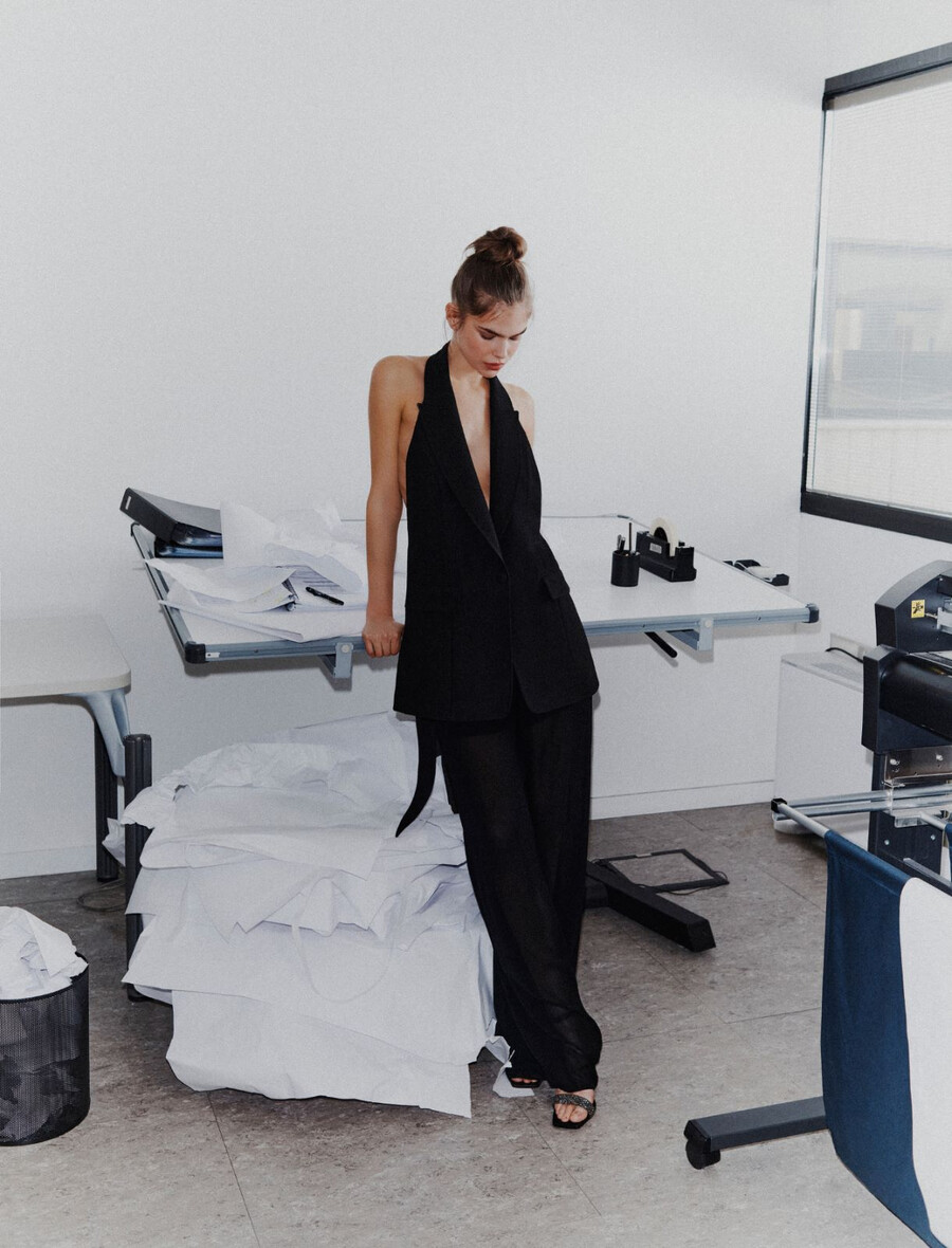 pantalon double en georgette - noir