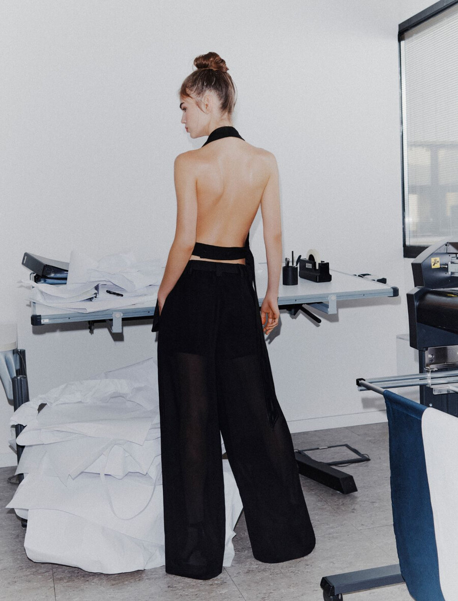 pantalon double en georgette - noir