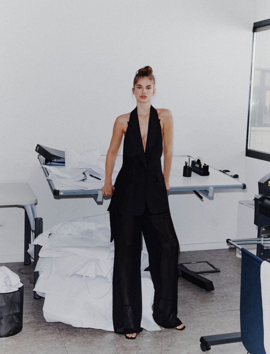 pantalon double en georgette - noir