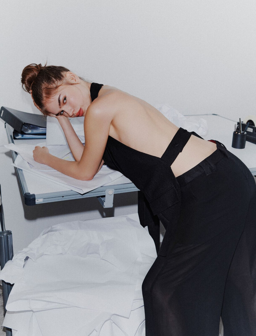 pantalon double en georgette - noir