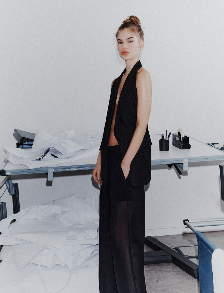 pantalon double en georgette - noir