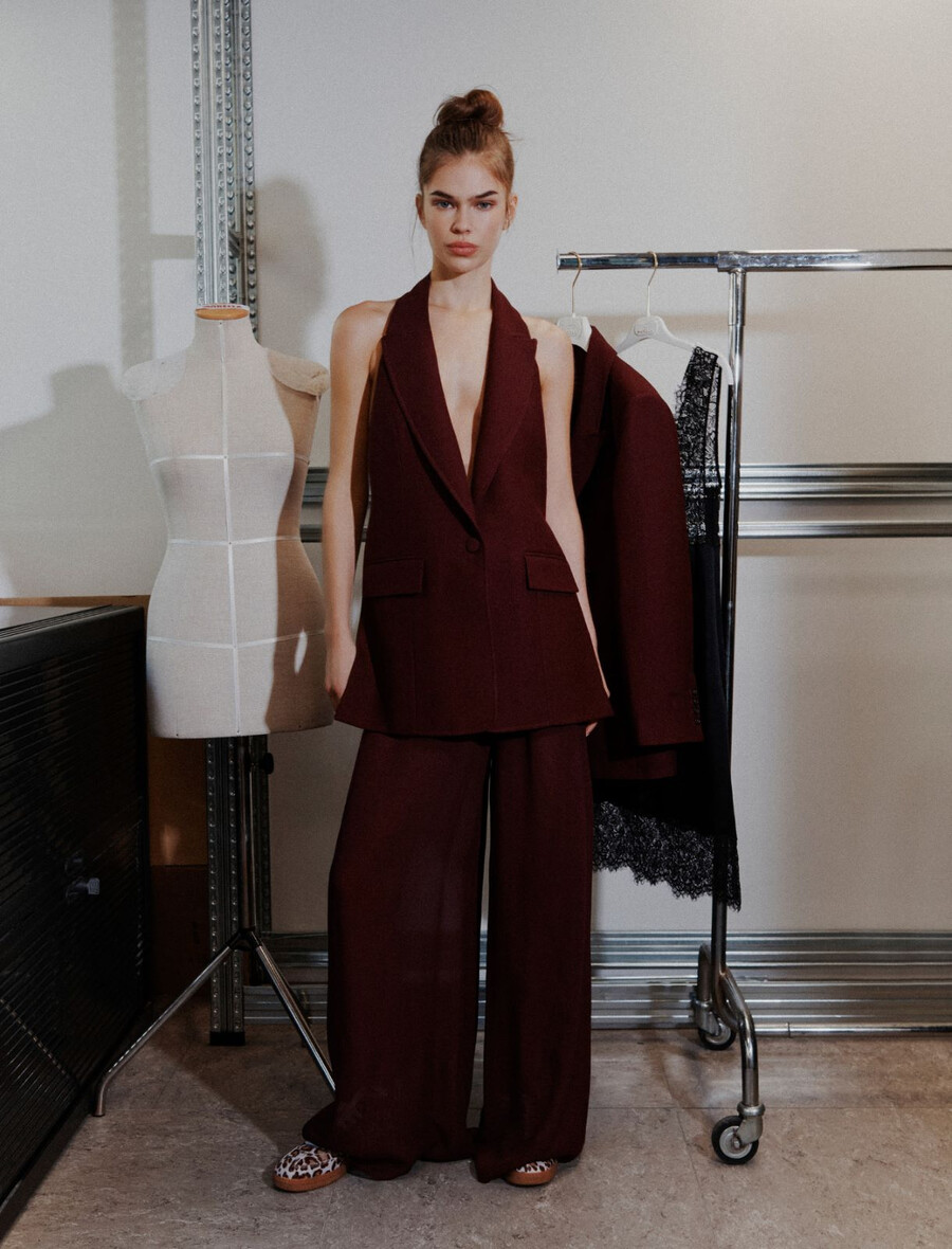 pantalon double en georgette - bordeaux