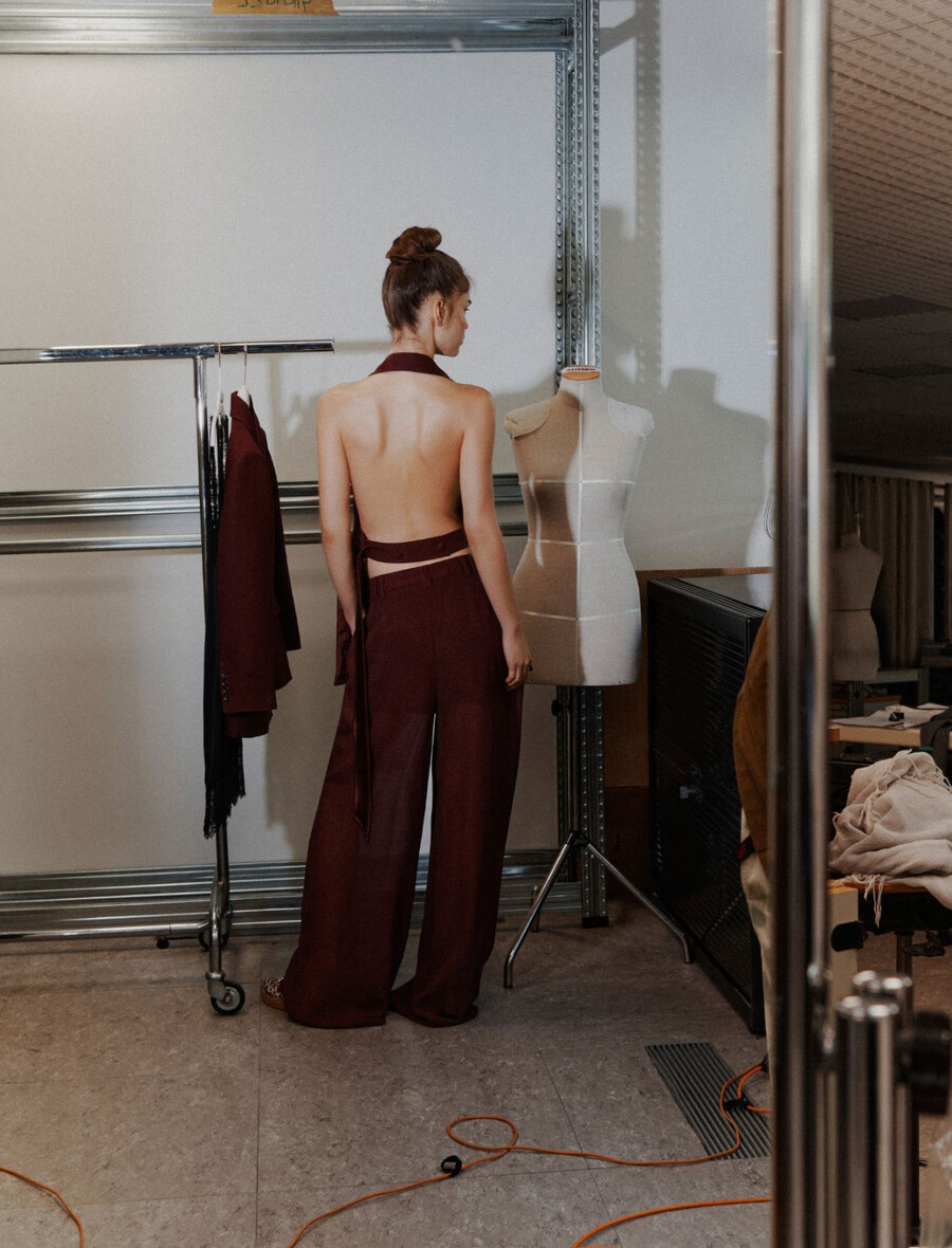 pantalon double en georgette - bordeaux