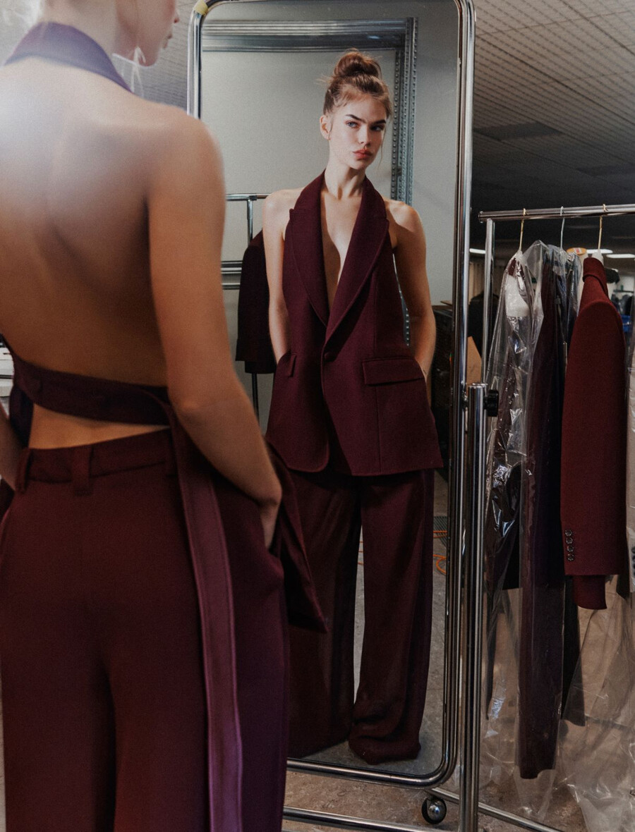 pantalon double en georgette - bordeaux