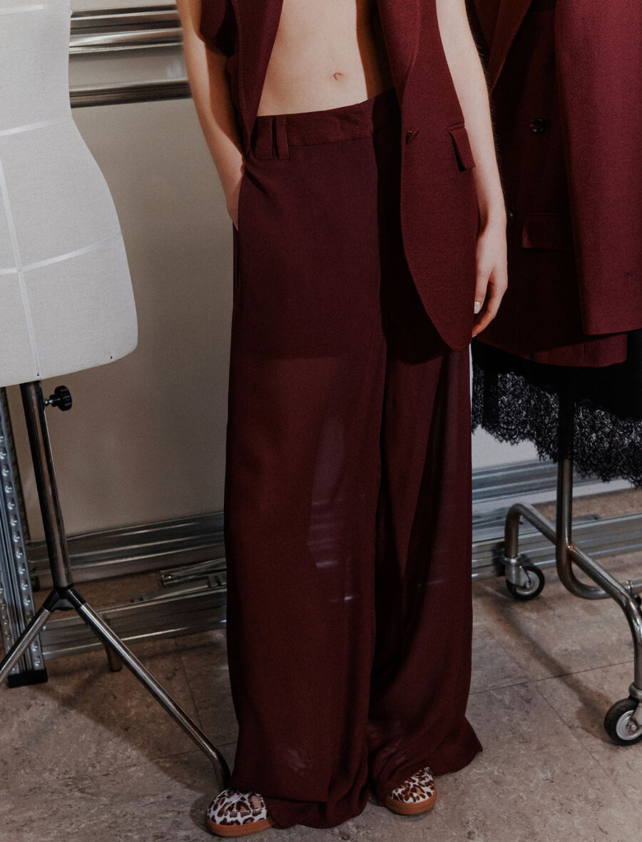 pantalon double en georgette - bordeaux