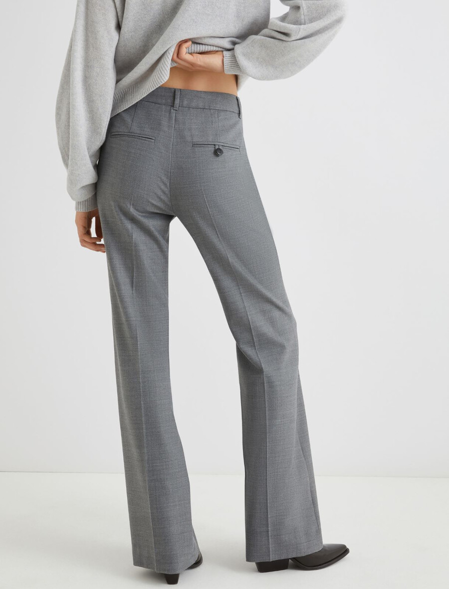 pantalon évasé en laine mélangée stretch - gris mÉlange