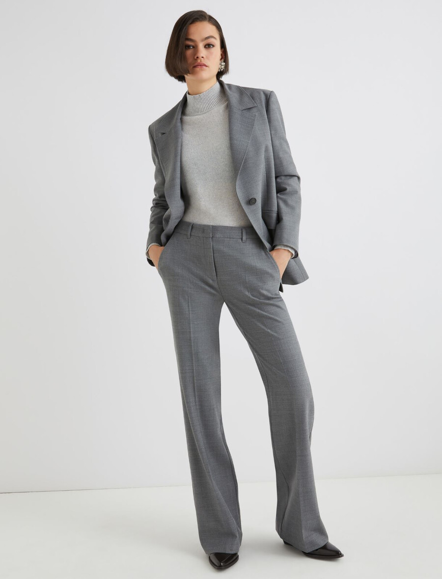 pantalon évasé en laine mélangée stretch - gris mÉlange