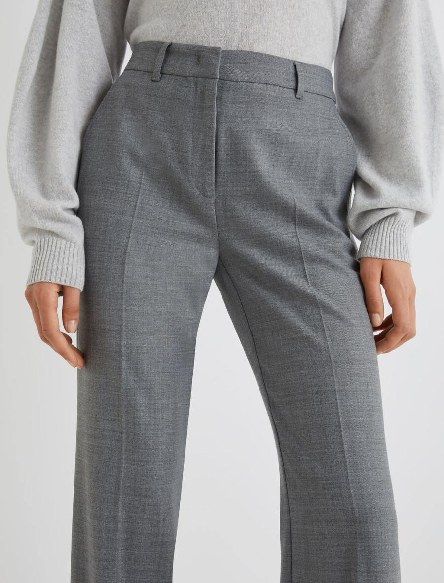 pantalon évasé en laine mélangée stretch - gris mÉlange